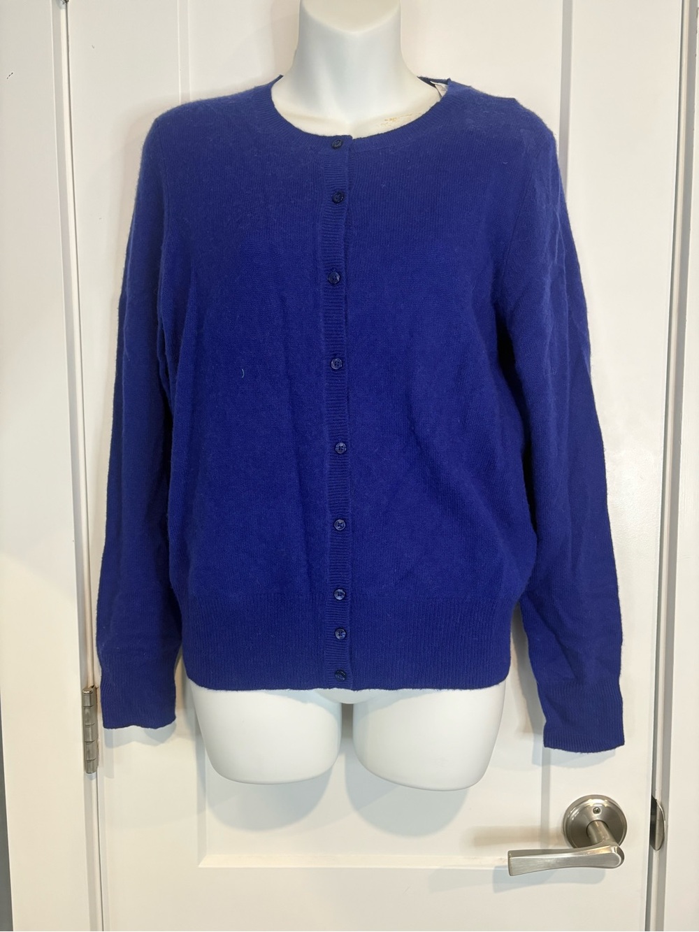Lord & Taylor Button-Front Crewneck Cardigan - Royal Blue